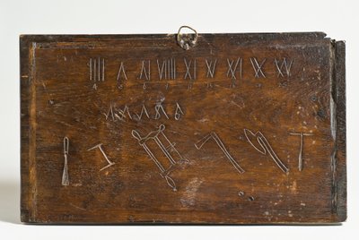 Panel Showing Roman Numerals, Unknown Symbols and Outlines of Tools by E. Tijzer